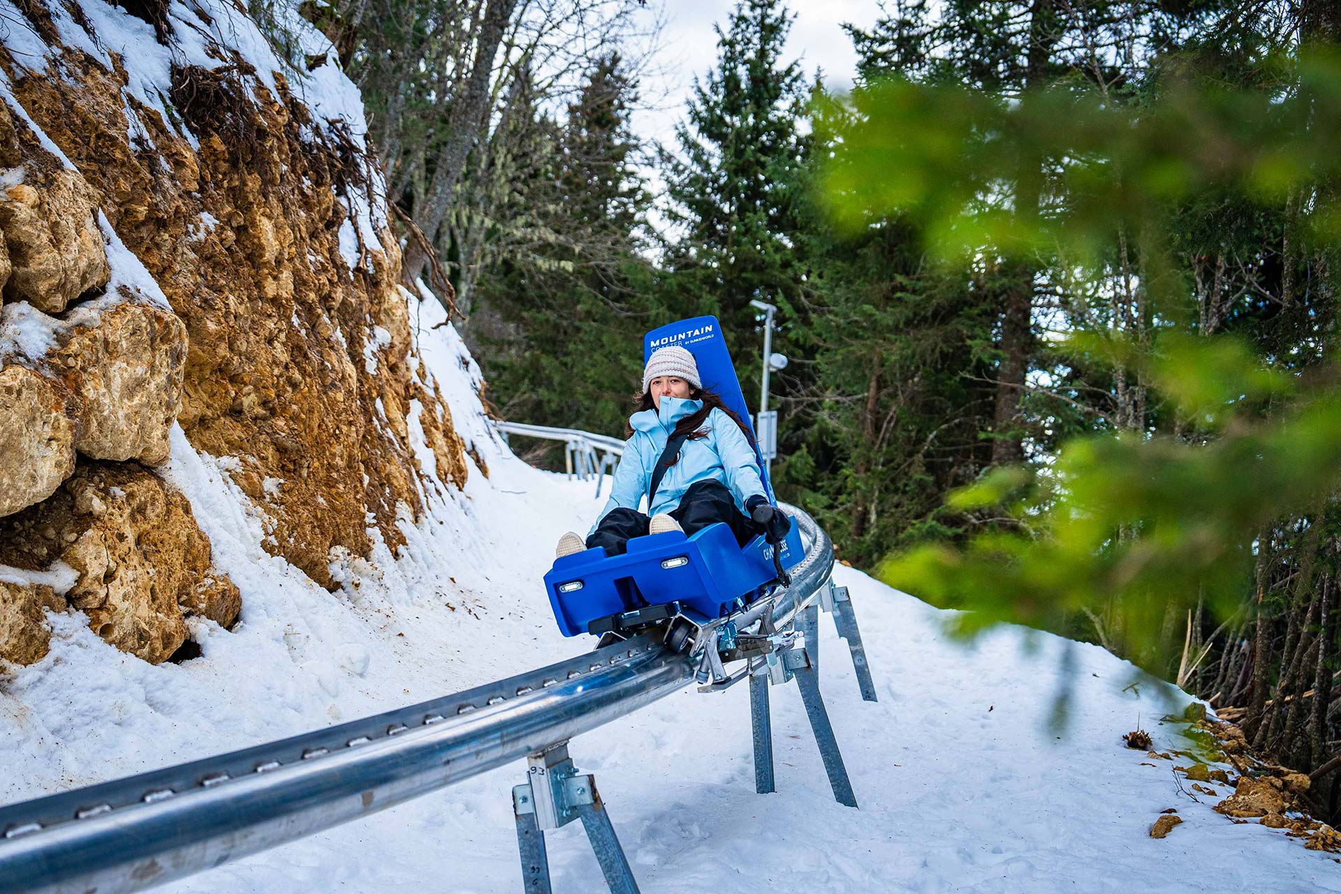 Chamrousse descent sledge on rail luge coaster 1650 winter ski resort mountain grenoble isere french alps france - © Kilian Lahais