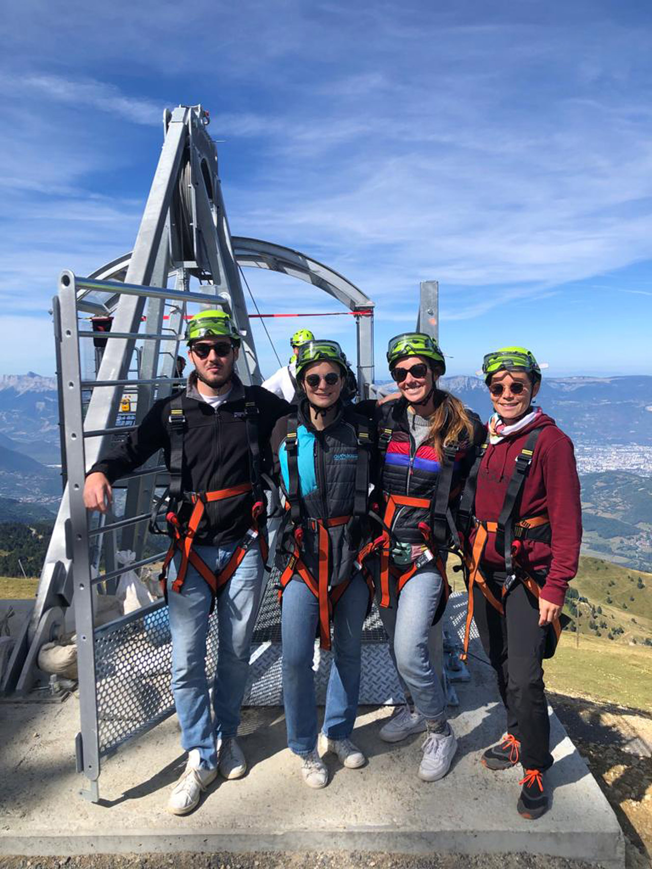 Chamrousse summer giant zipline test experience Adrenaline Park departure group photo mountain resort grenoble isere french alps france - © RL - OT Chamrousse