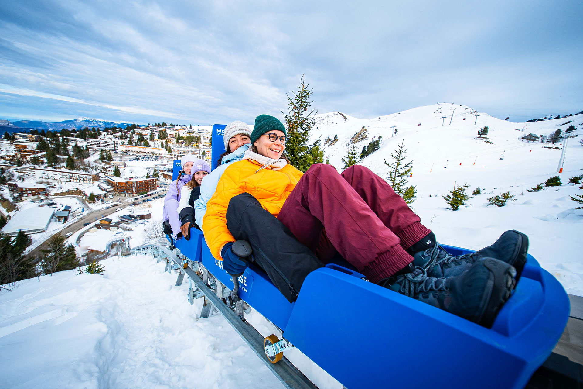 Chamrousse climb sledge on rail luge coaster 1650 winter ski resort mountain grenoble isere french alps france - © Kilian Lahais