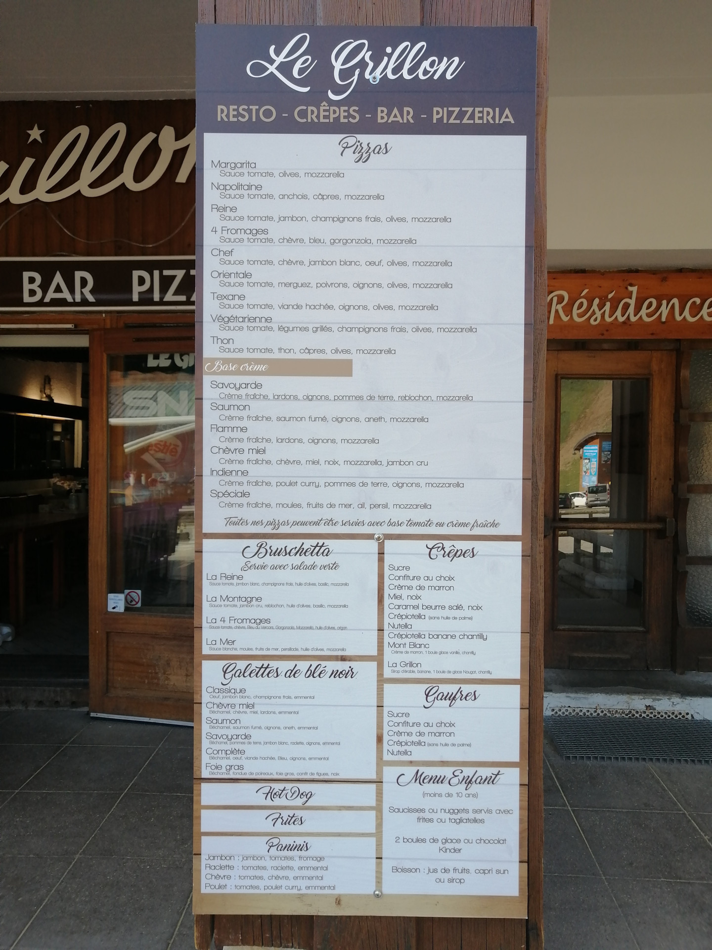 Menu Le Grillon