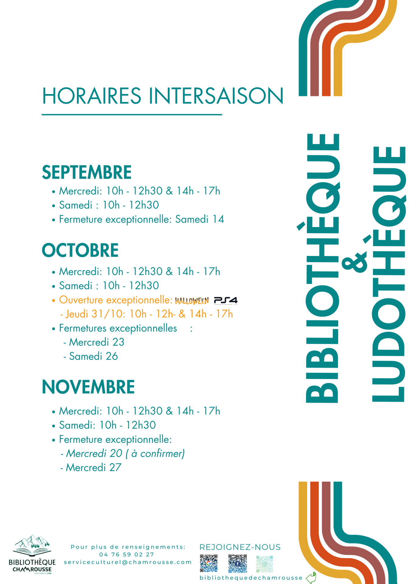 horaires intersaison automne 2024