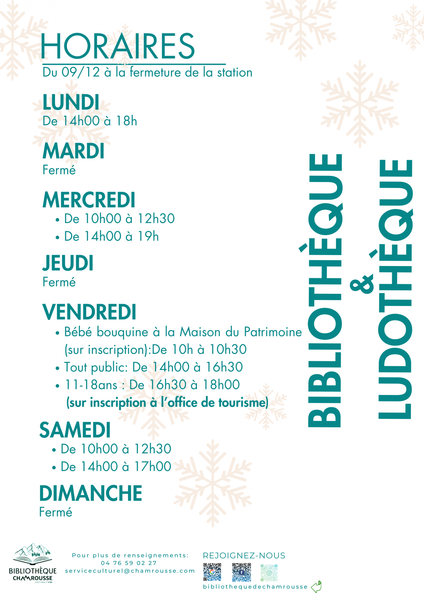 horaires hiver 24-25 bibliothèque