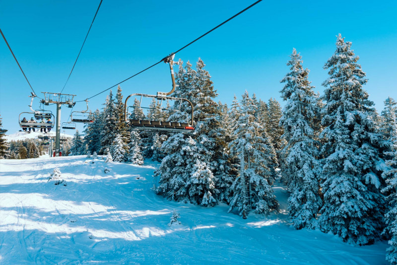 Chamrousse chairlift ski lift winter mountain resort grenoble isere french alps france 