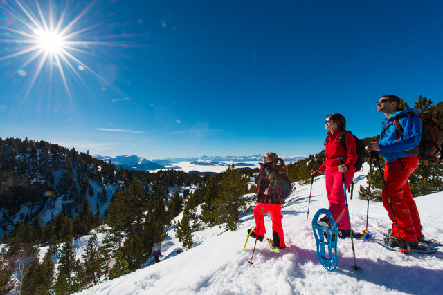 Snowshoeing in family